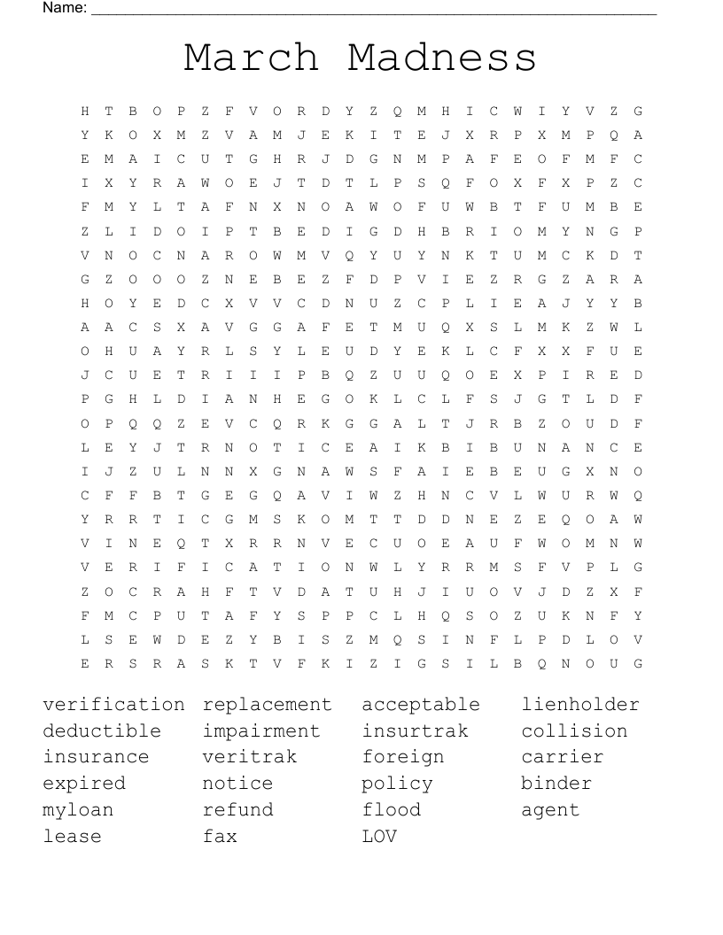 March Madness Word Search WordMint