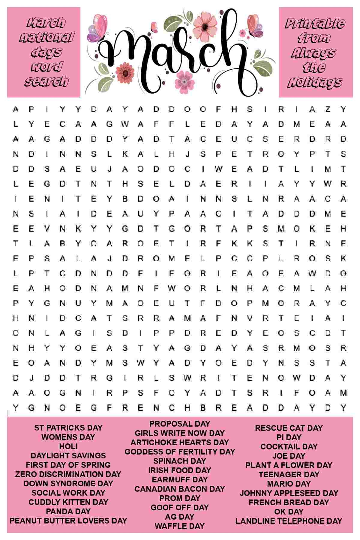 Word Search Printable For Free