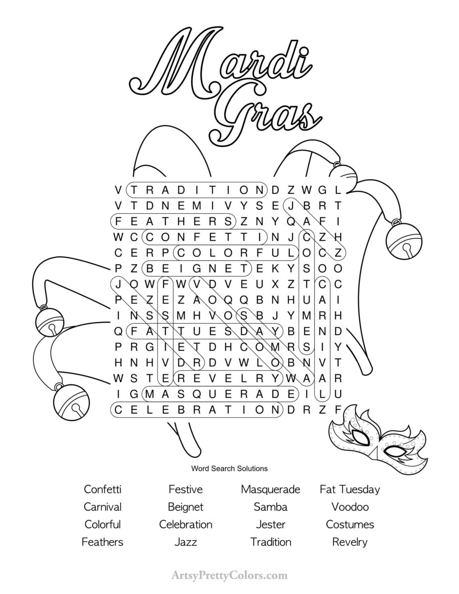 Mardi Gras Printable Word Search Puzzle