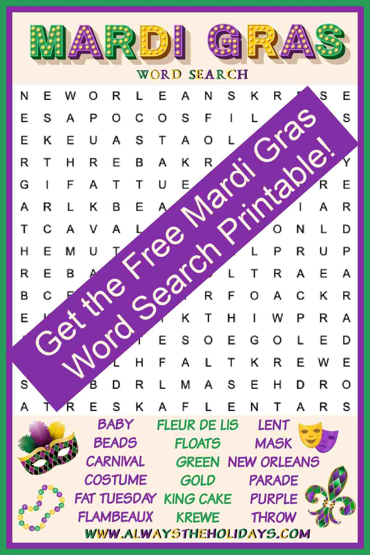 Mardi Gras Word Search With Answers Free Mardi Gras Printable