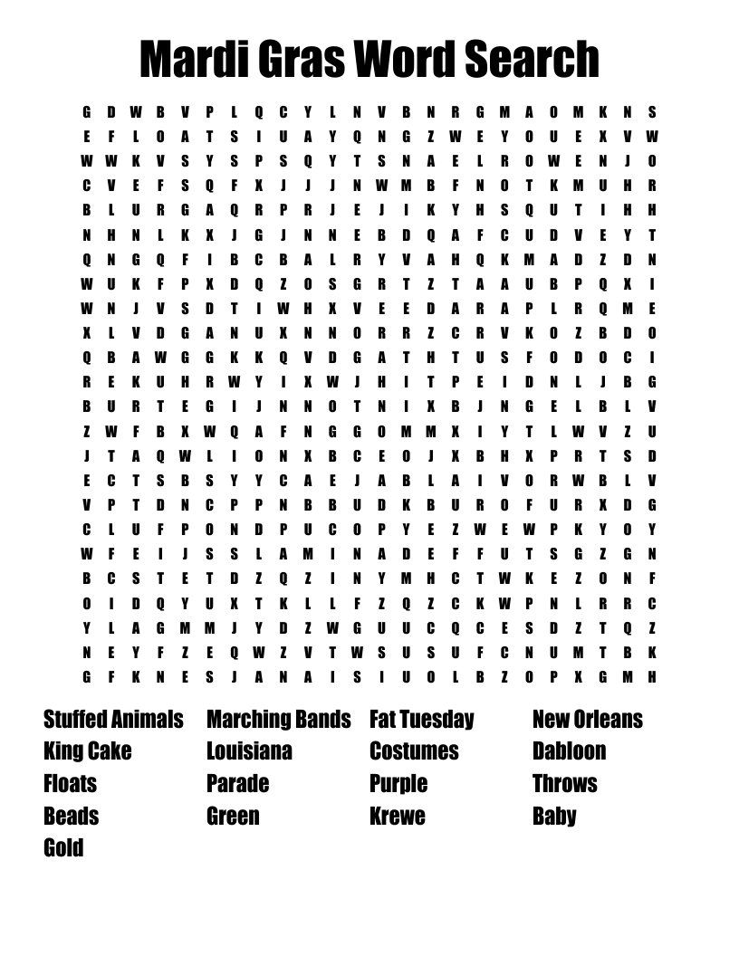 Mardi Gras Word Search Printable Mardi Gras Word Search Printable