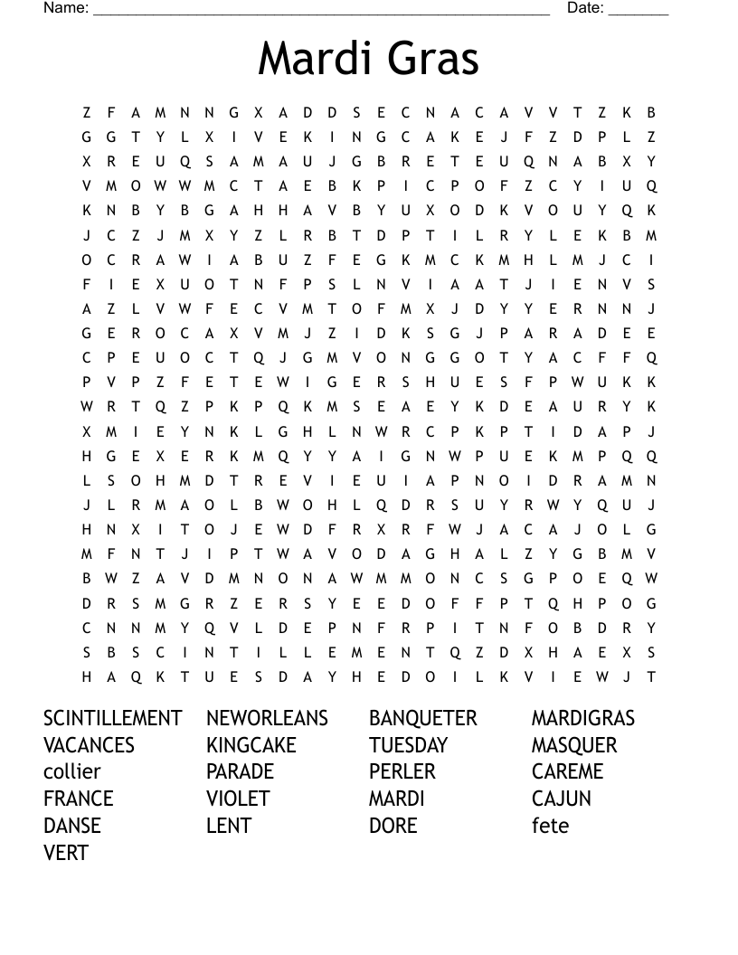 Mardi Gras Word Search WordMint Mardi Gras Word Search WordMint