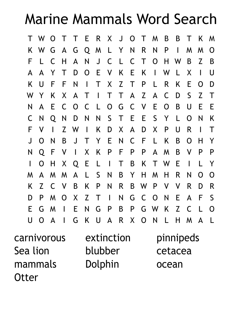 Marine Mammals Word Search WordMint