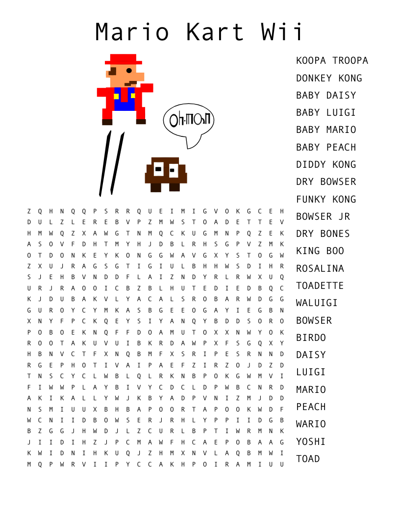 Mario Kart Wii Word Search WordMint