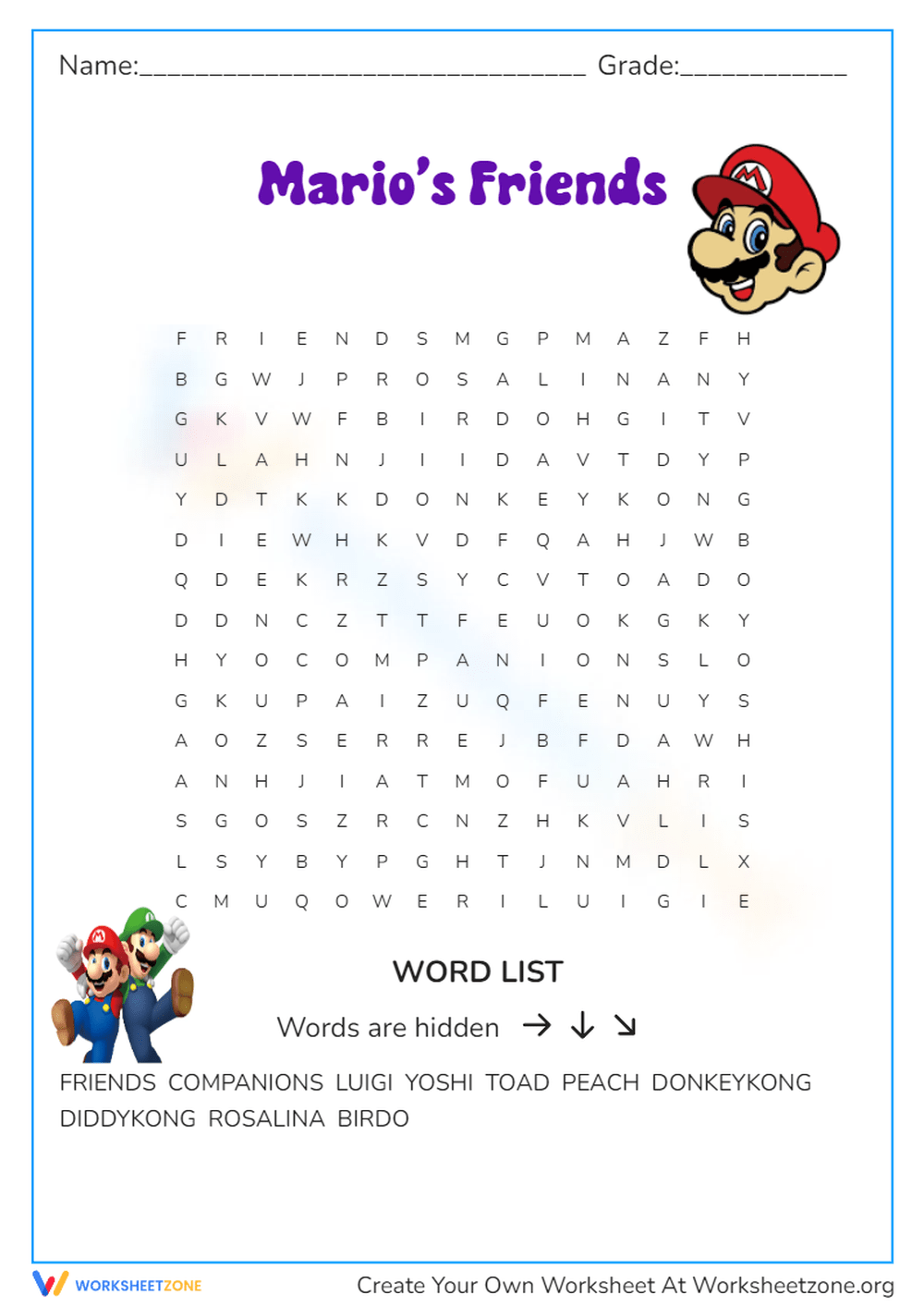 Mario Kart Word Search Printable