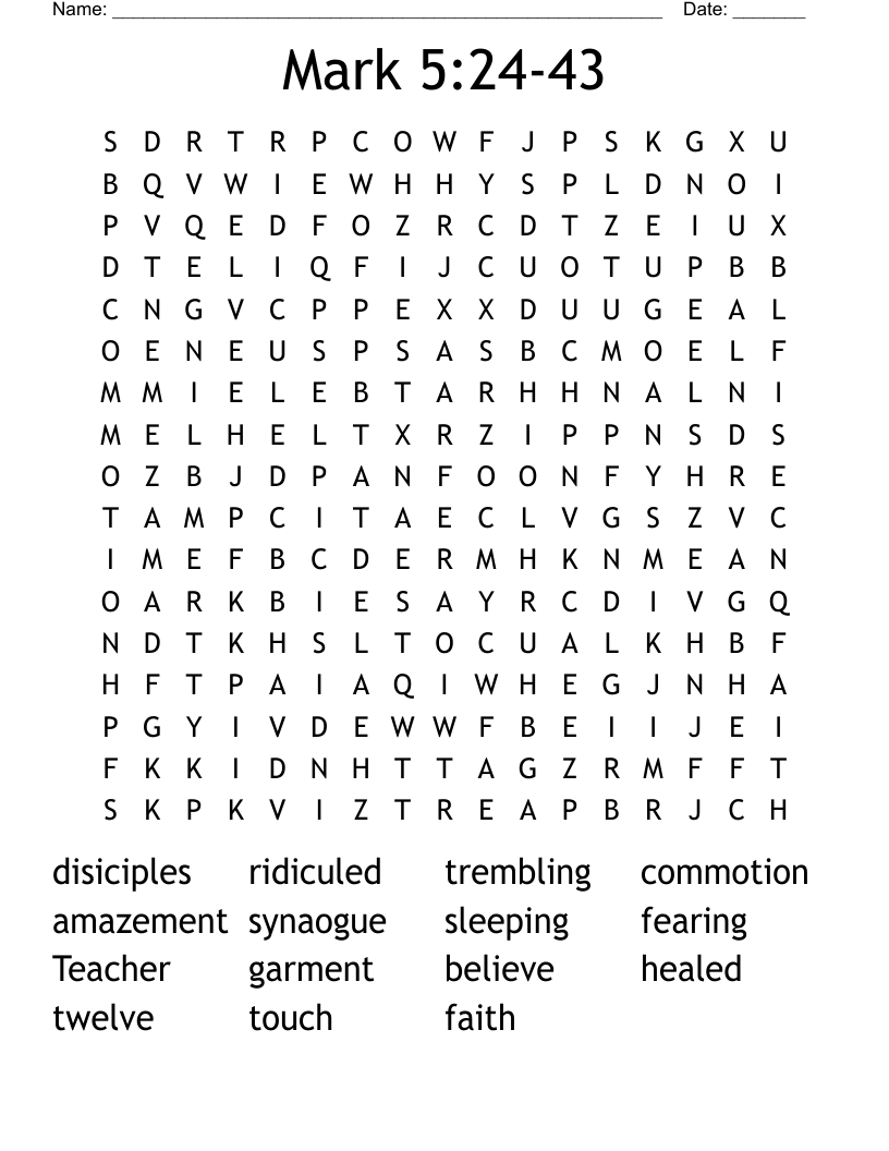 Mark 5 24 43 Word Search WordMint