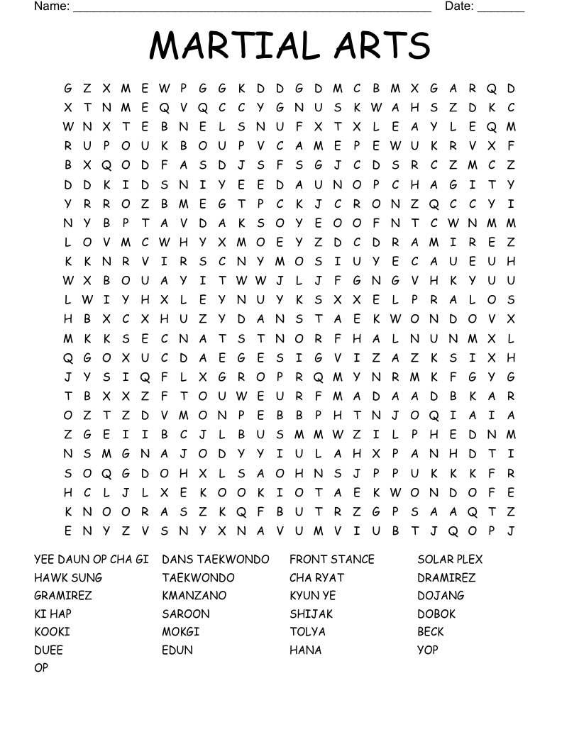 MARTIAL ARTS Word Search WordMint MARTIAL ARTS Word Search WordMint
