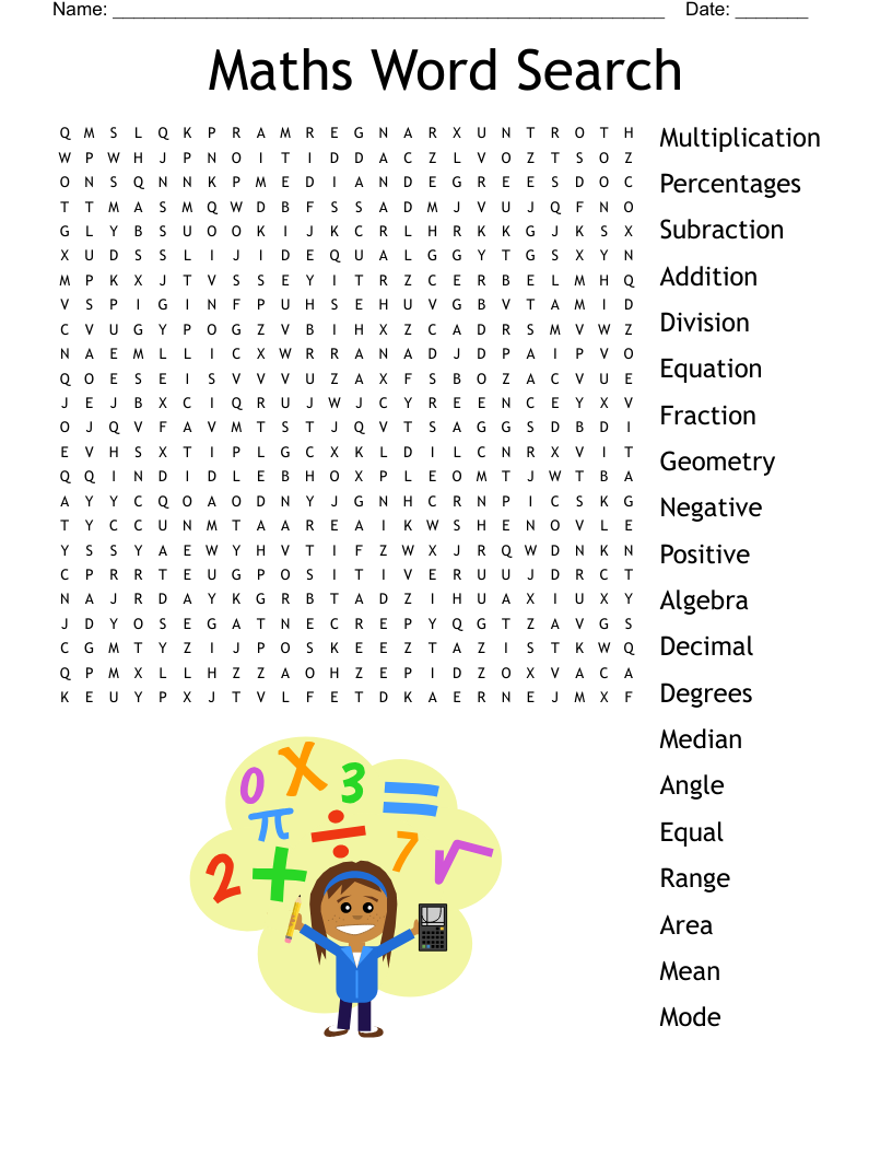 Math Vocabulary Word Search Printable