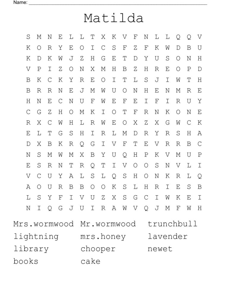 Matilda Word Search WordMint