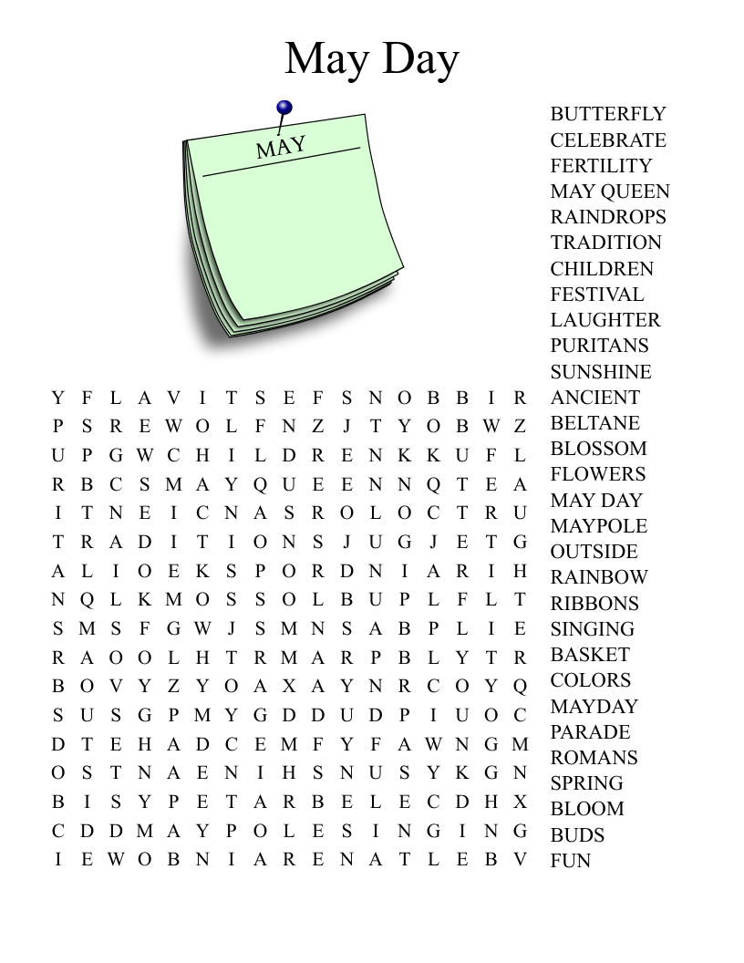 Free Printable May Word Search