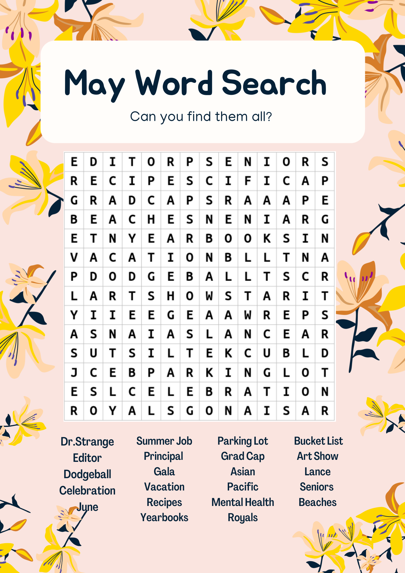 May Word Search Printable Free
