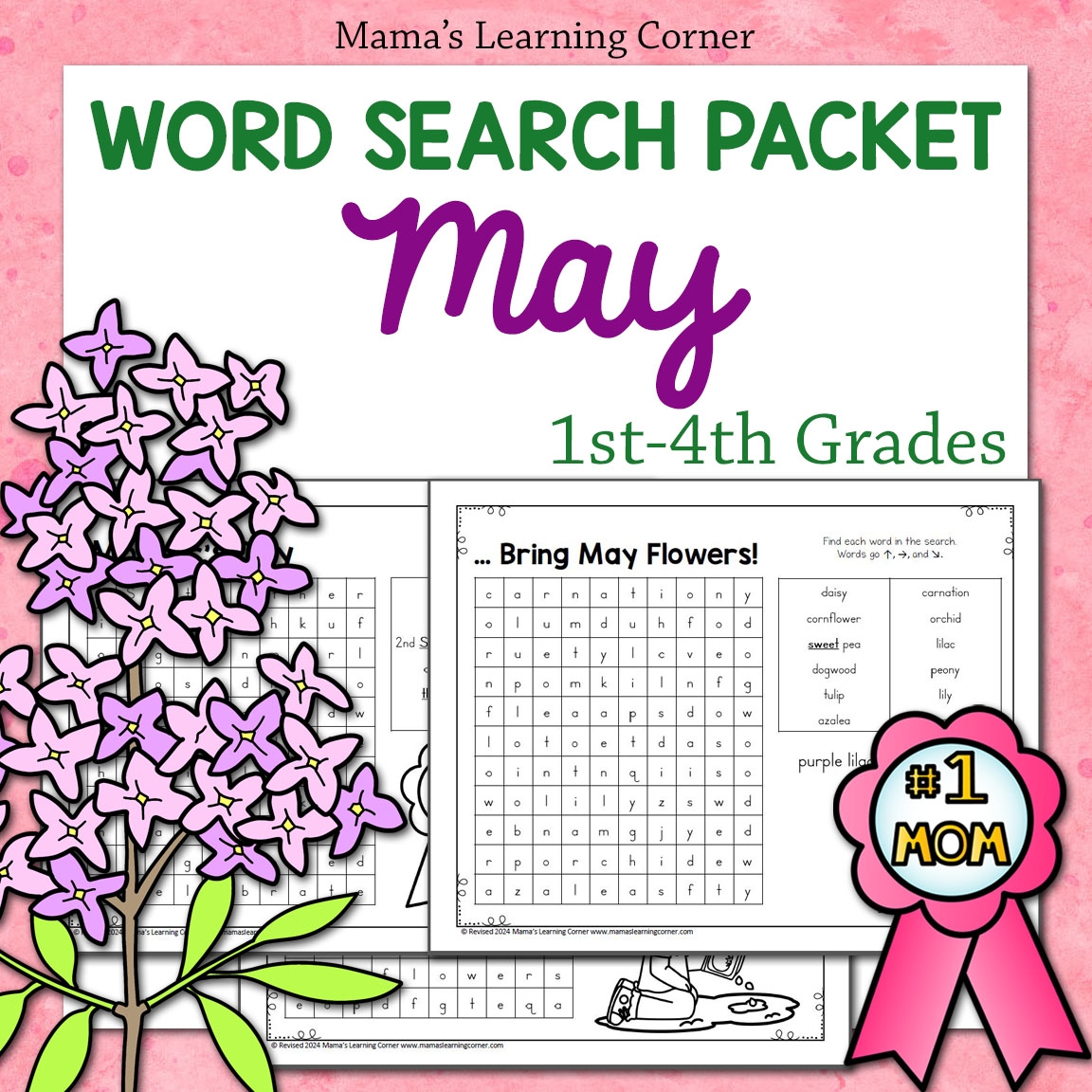 May Word Search Packet Mother s Day Memorial Day Strawberries Mamas Learning Corner