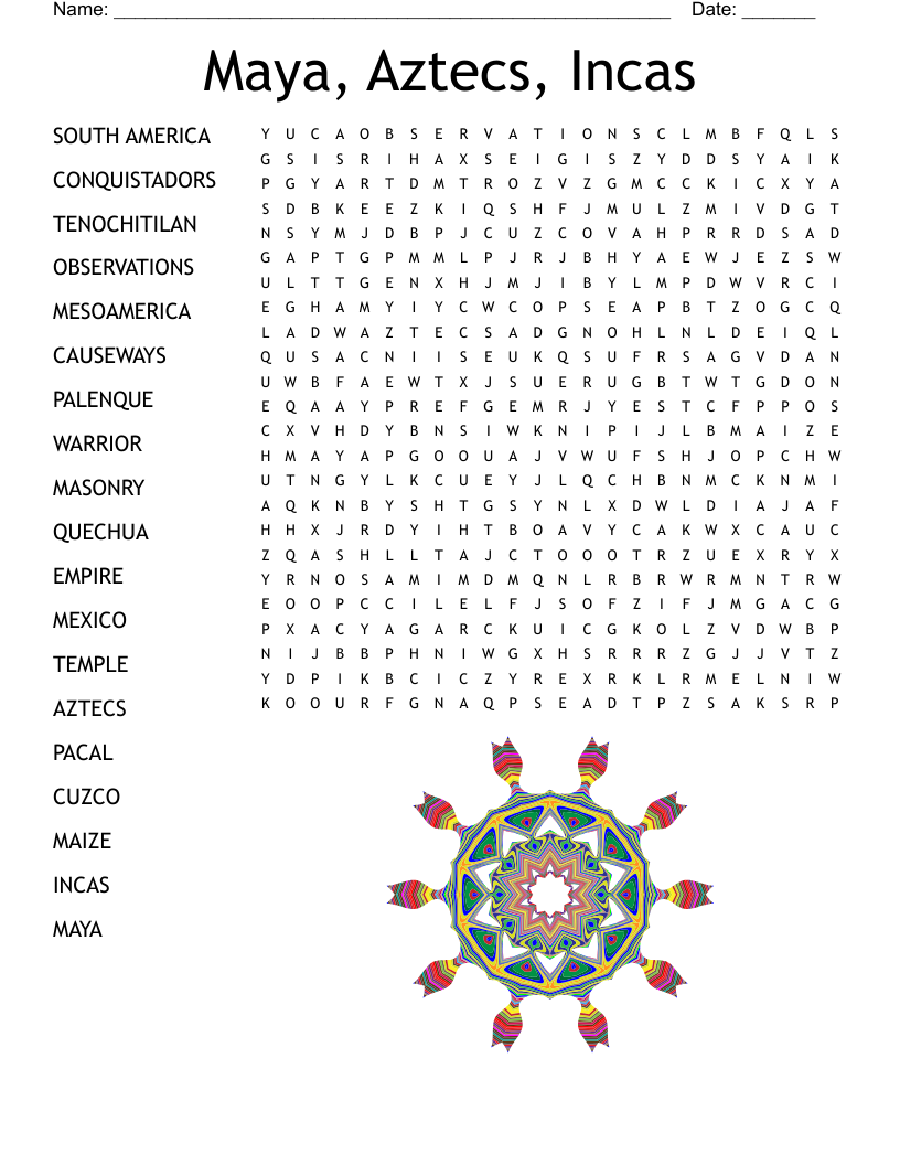 Maya Aztecs Incas Word Search WordMint Maya Aztecs Incas Word Search WordMint