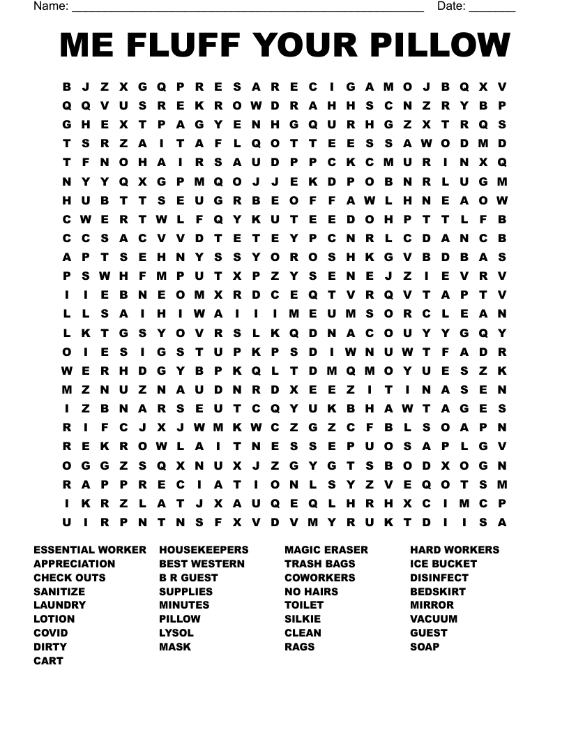 ME FLUFF YOUR PILLOW Word Search WordMint