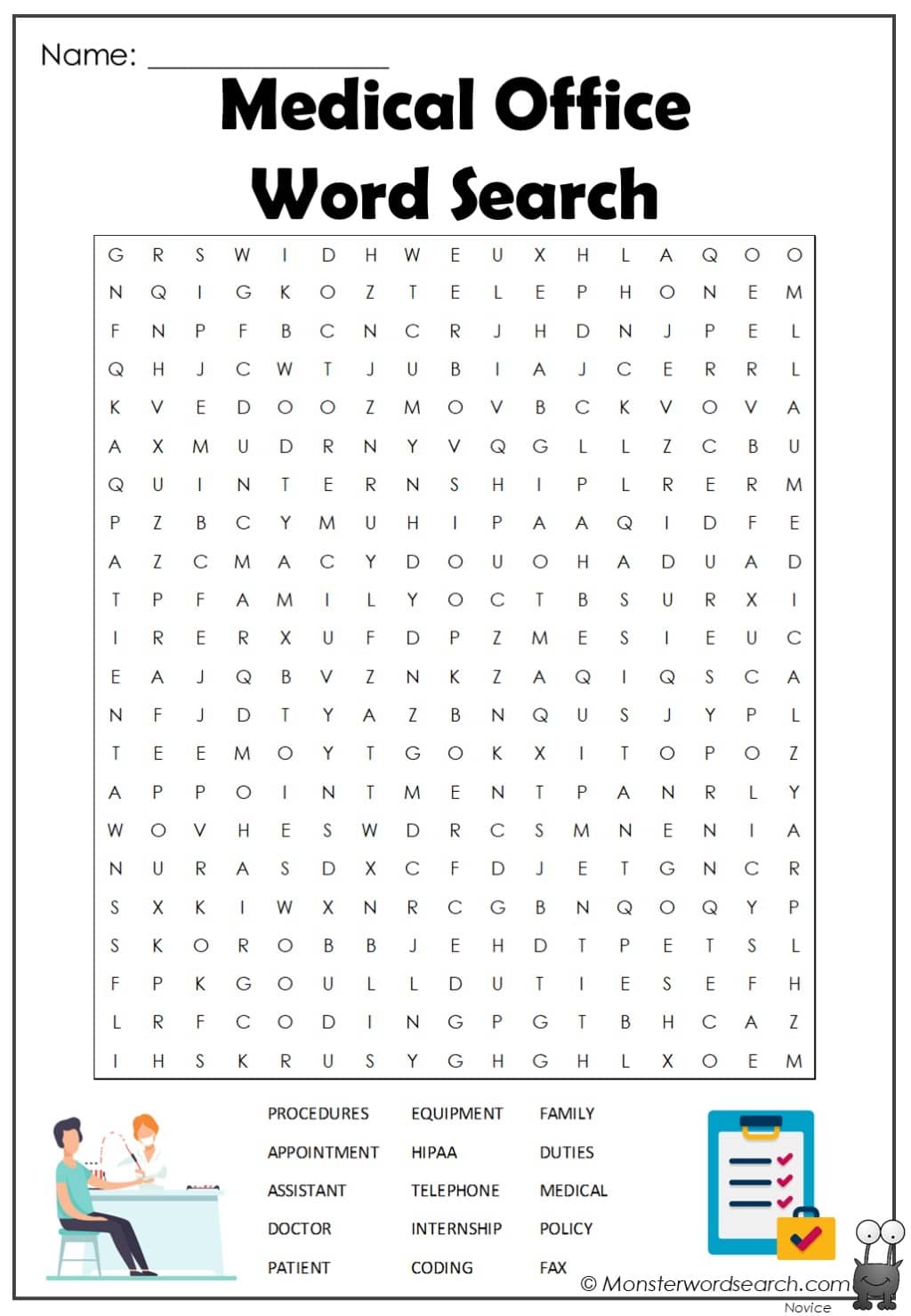 Medical Office Word Search Monster Word Search