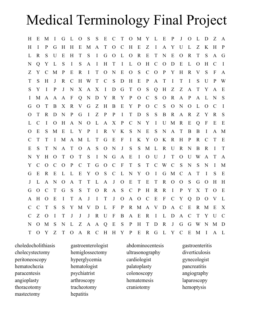 MEDICAL TERMINOLOGY Word Search WordMint