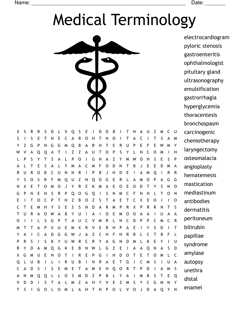 MEDICAL TERMINOLOGY Word Search WordMint