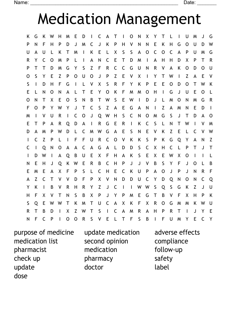 Medication Management Word Search WordMint