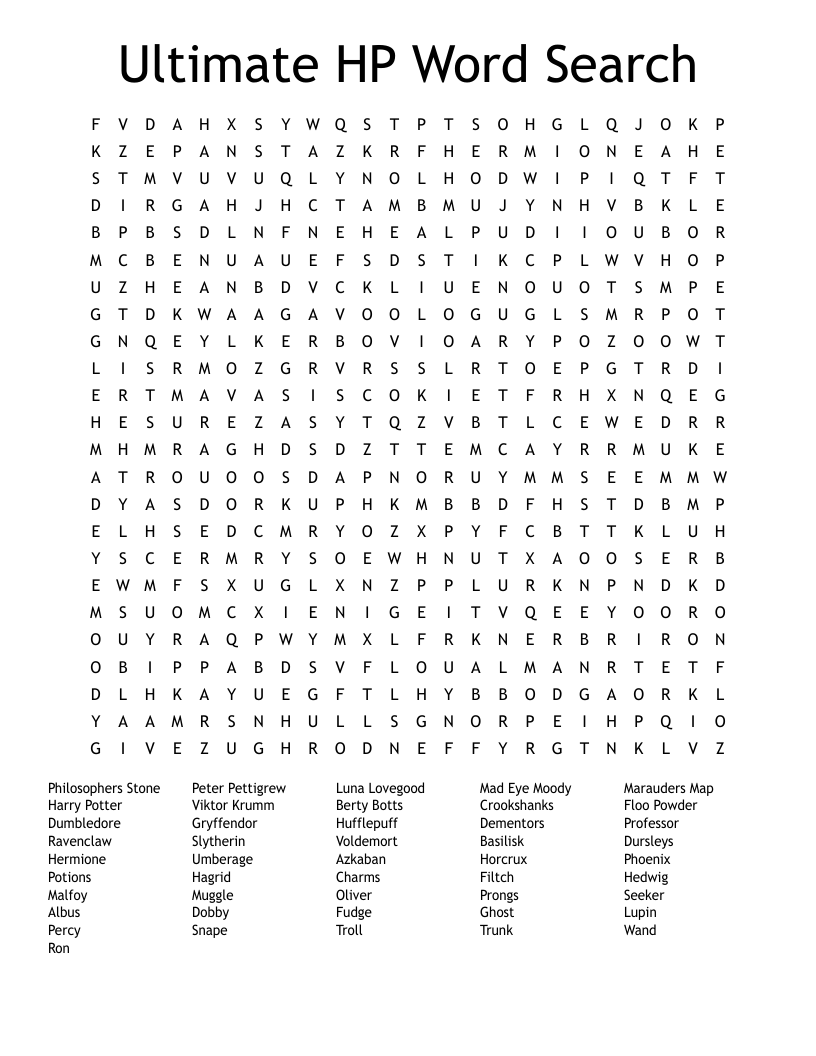 Mega Harry Potter Word Find Word Search WordMint