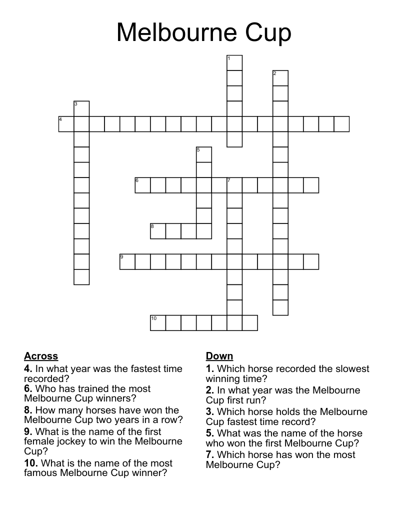 Melbourne Cup Word Search WordMint