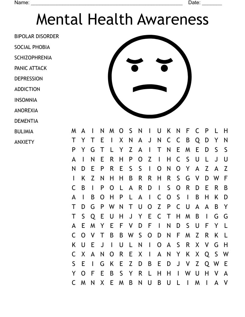 Free Printable Mental Health Word Search