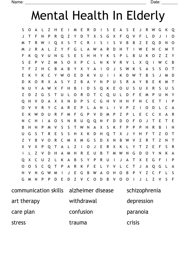 Mental Health In Elderly Word Search WordMint