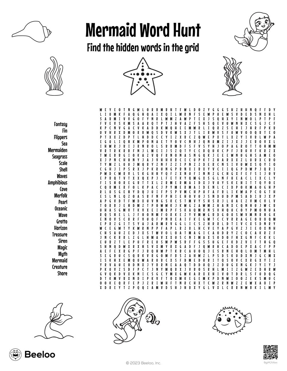 Printable Mermaid Word Search