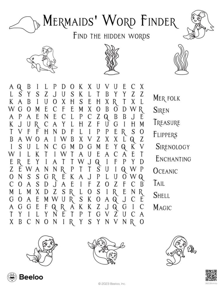 Mermaid themed Word Searches Beeloo Printable Crafts And Activities For Kids