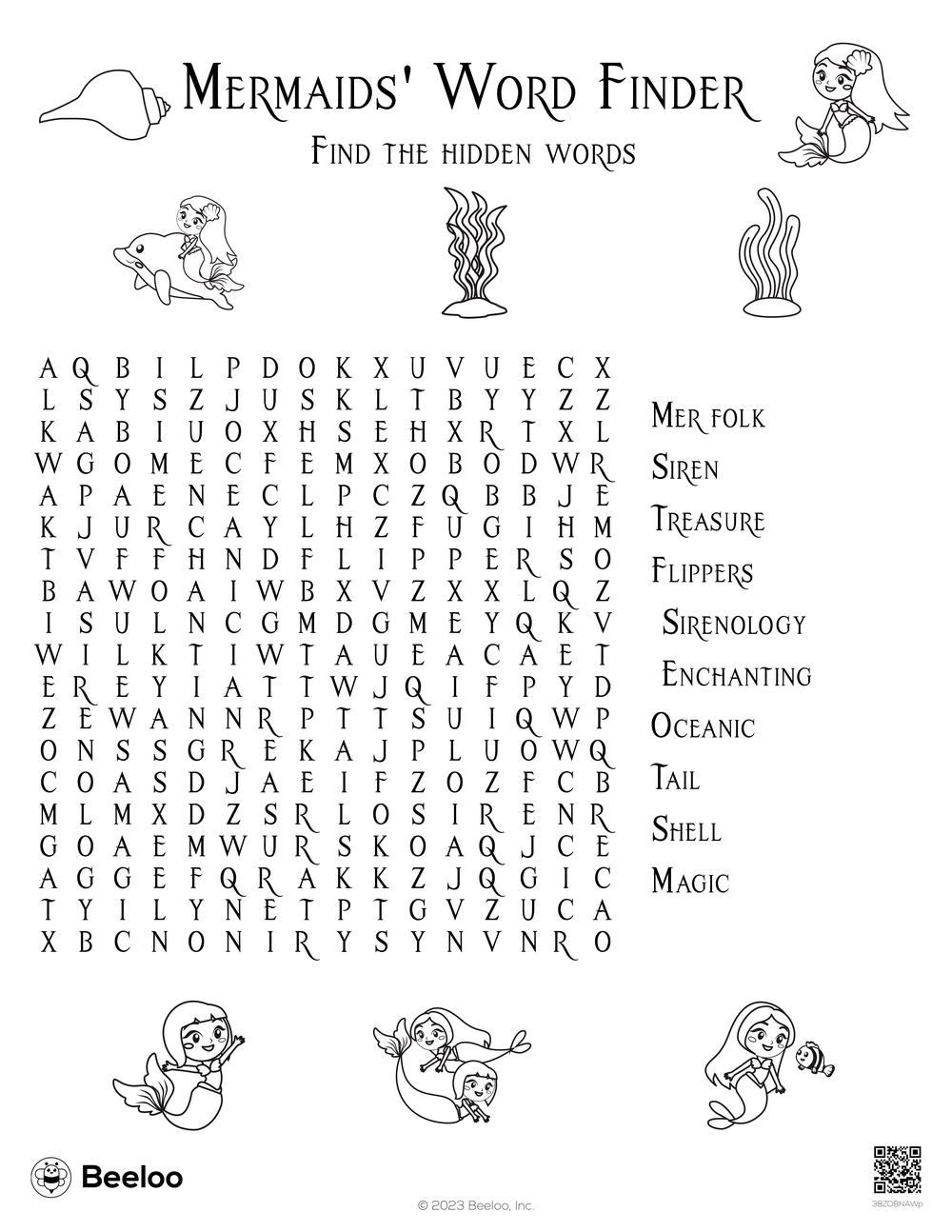 Mermaid themed Word Searches Beeloo Printable Crafts And Activities For Kids