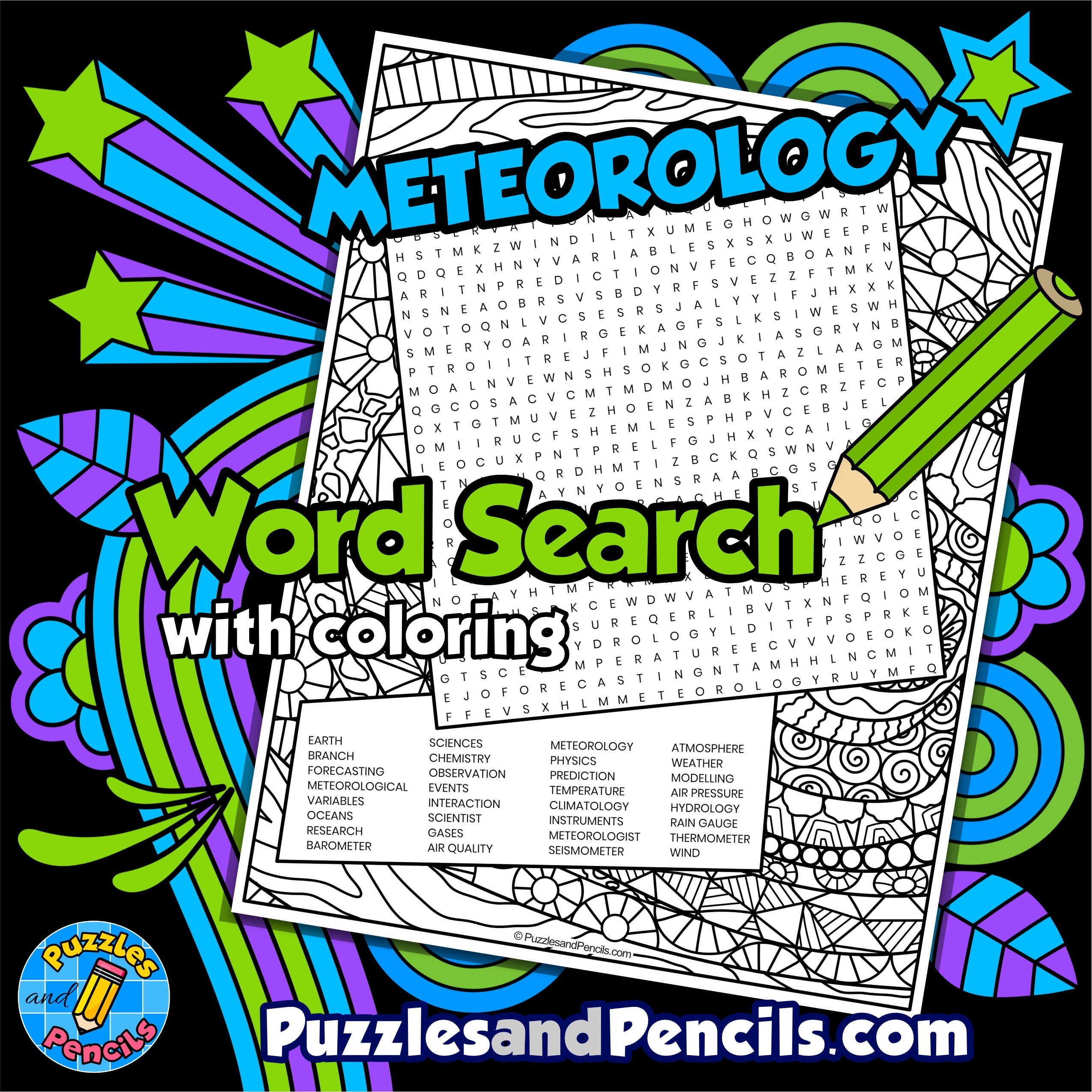 Meteorology Word Search Puzzle With Coloring Earth Sciences 