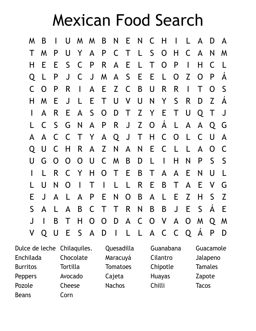 Mexican Food Search Word Search WordMint
