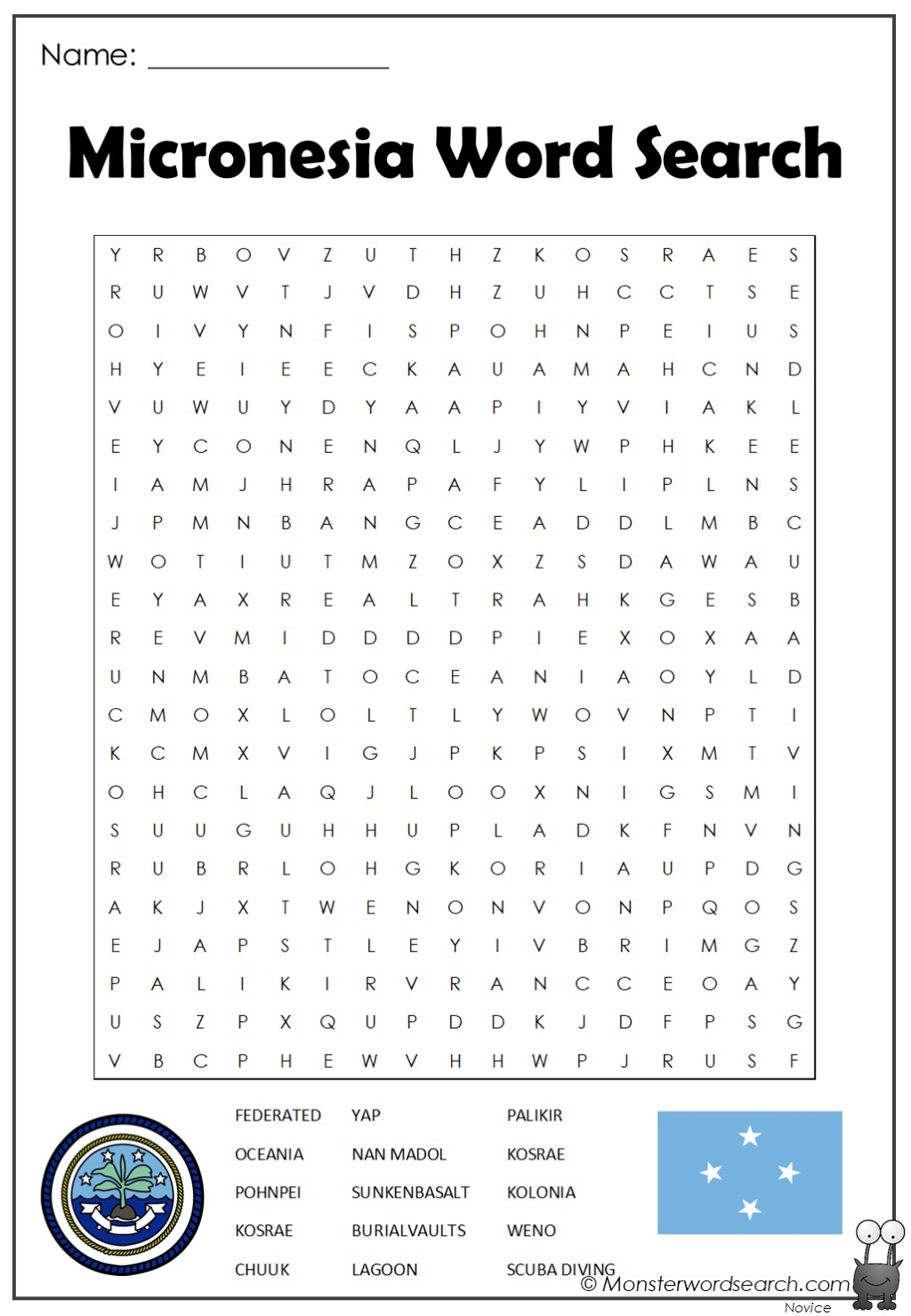 Micronesia Word Search Monster Word Search