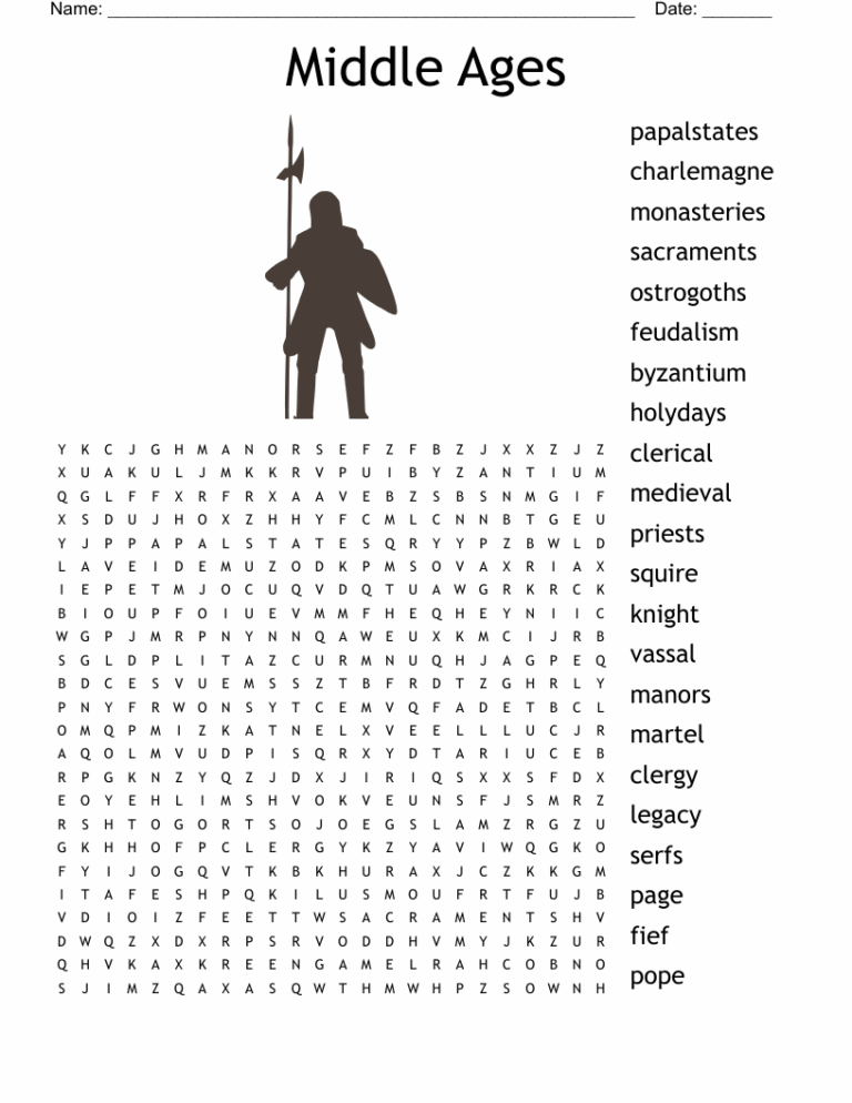 Middle Ages Word Search WordMint