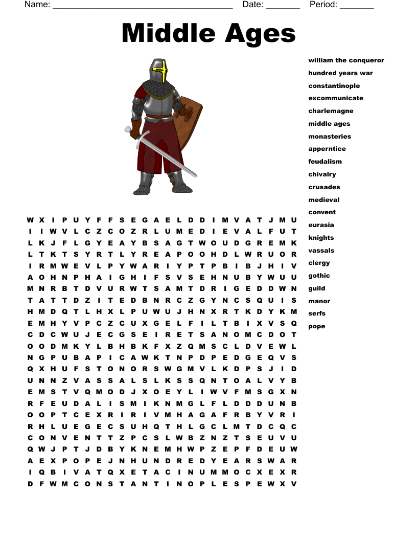 Middle Ages Word Search WordMint
