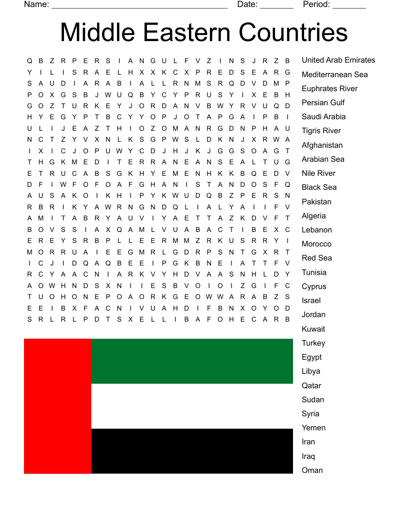 Middle Eastern Countries Word Search WordMint