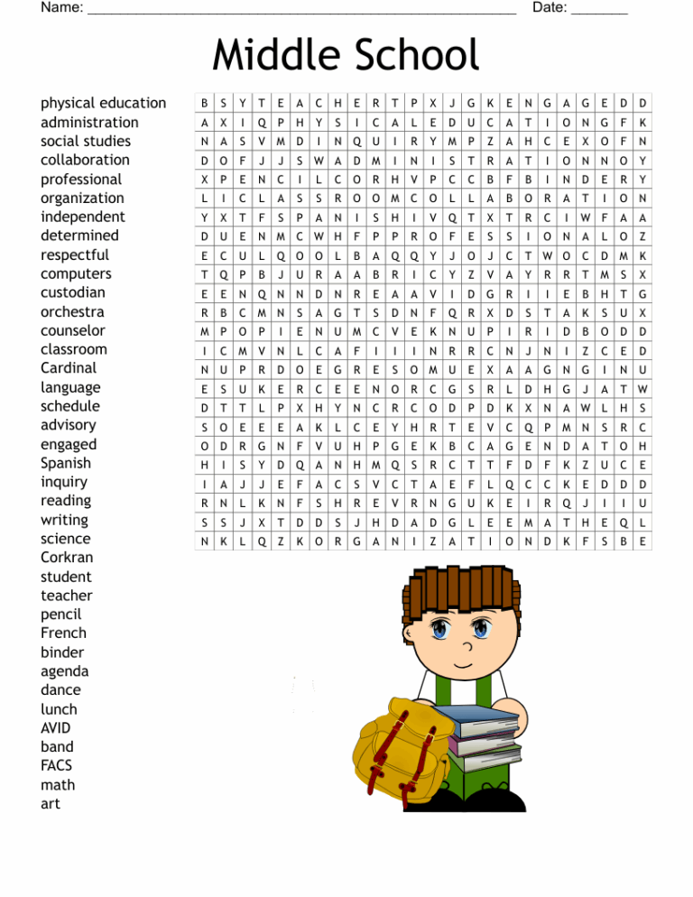 Middle School Word Search WordMint