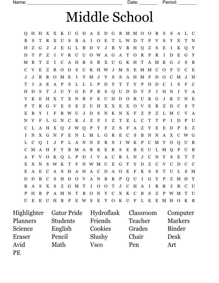 Middle School Word Search WordMint