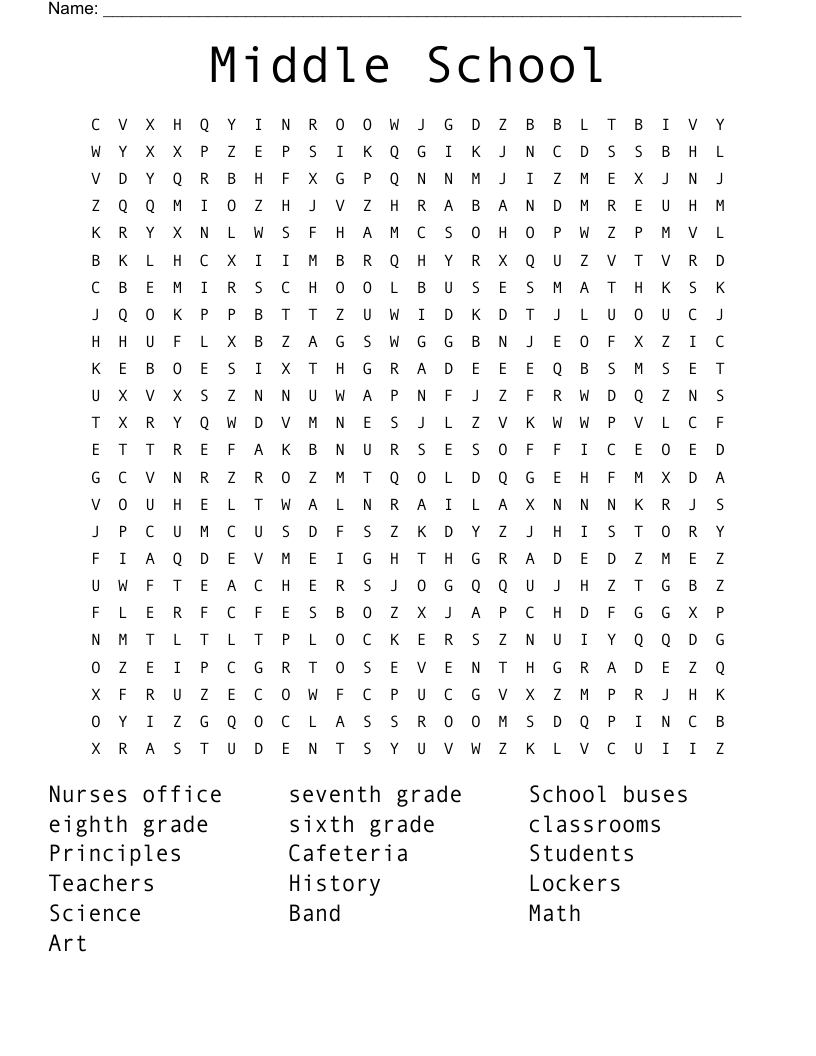 Middle School Word Search WordMint