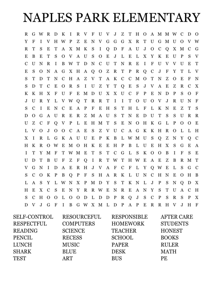 Middle School Word Search WordMint