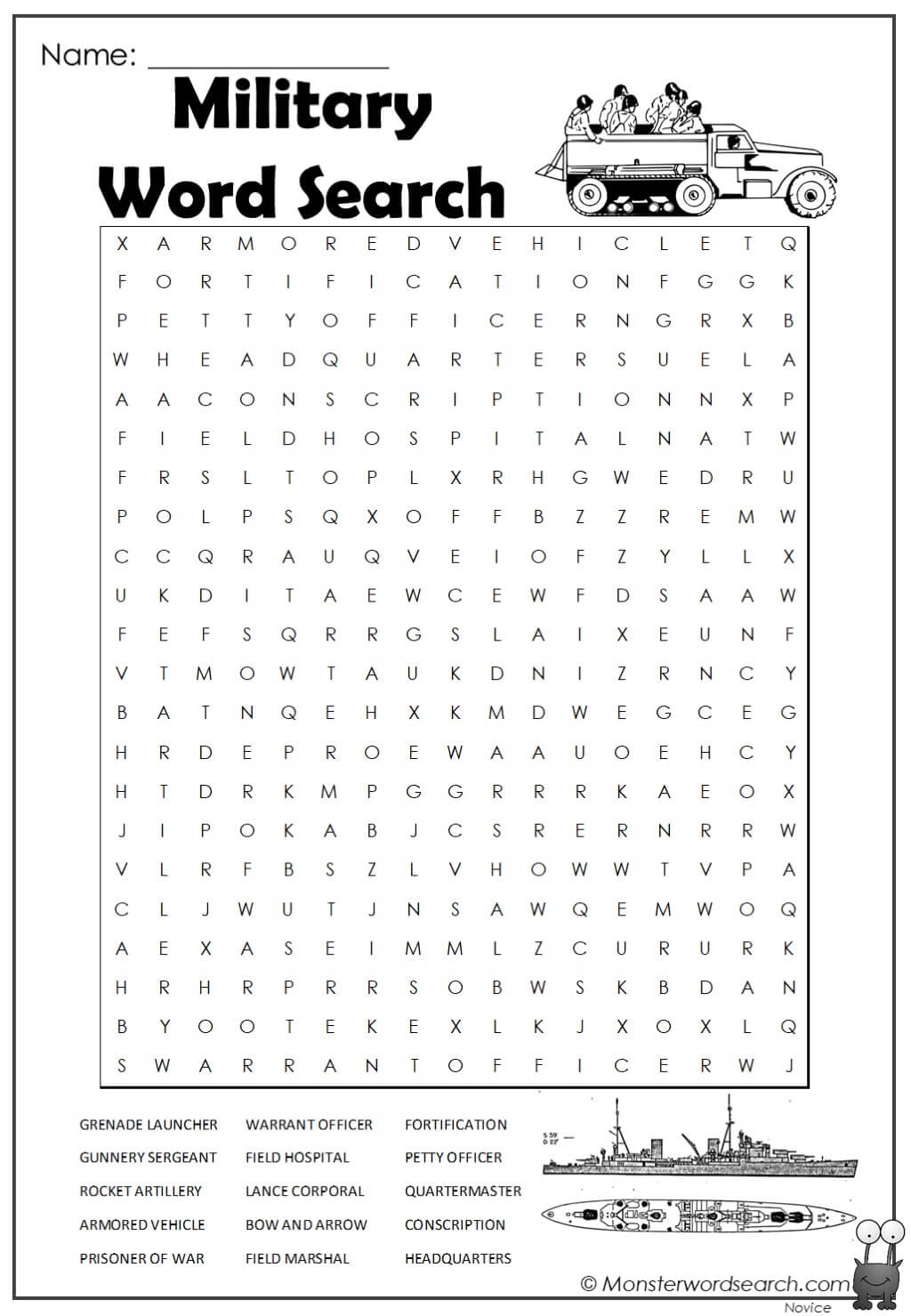 Military Word Search Monster Word Search