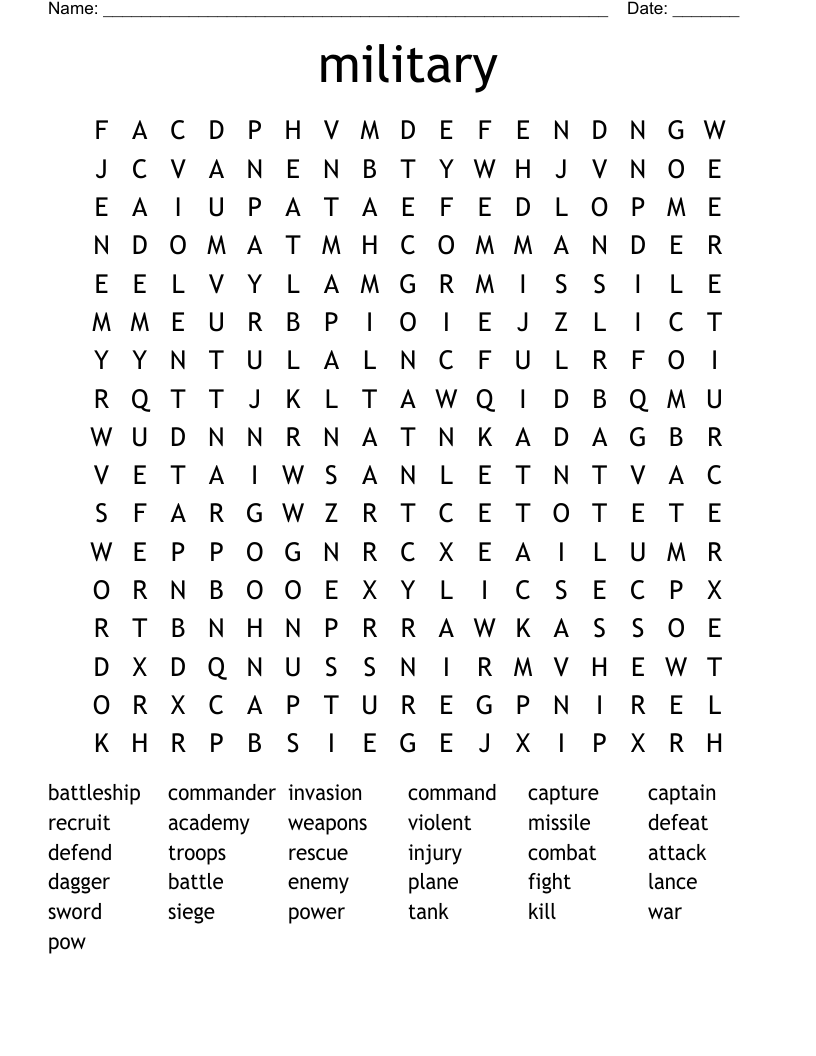 Military Word Search WordMint