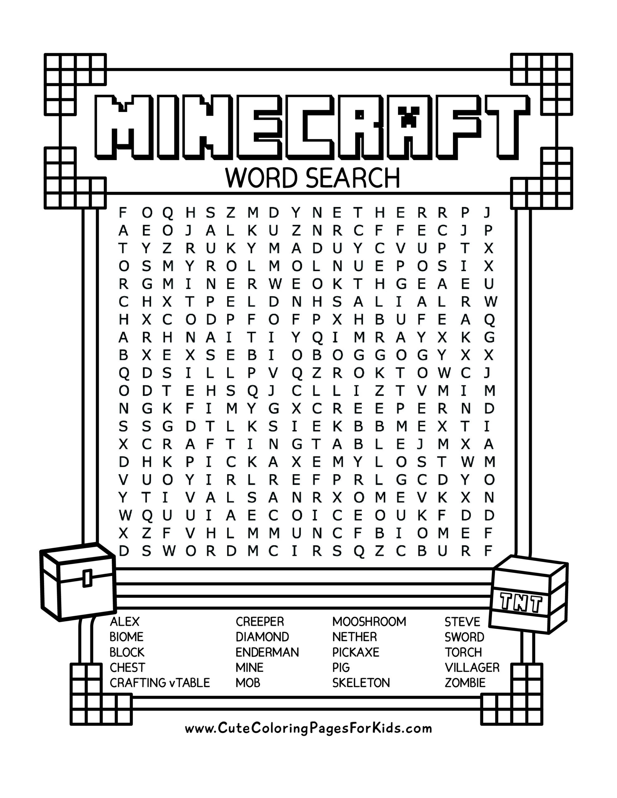 Minecraft Word Search Free Printable PDF Cute Coloring Pages For Kids Minecraft Word Search Free Printable PDF Cute Coloring Pages For Kids