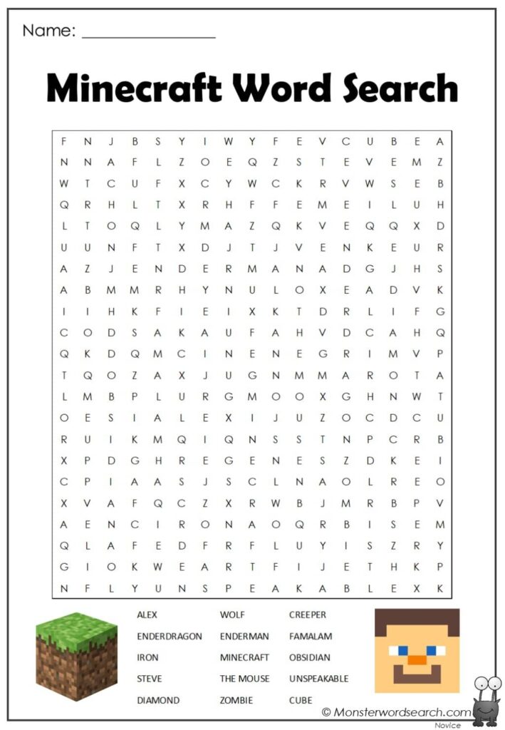 Printable Minecraft Word Search Games - Word Search Printable