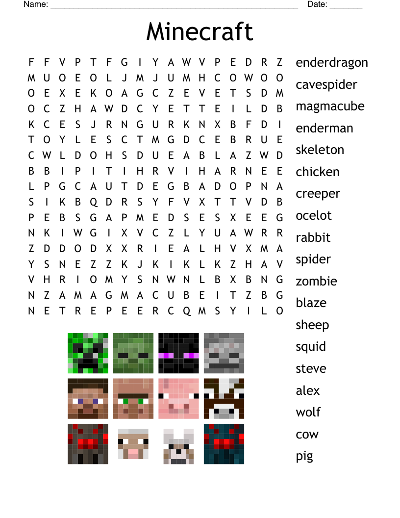 Minecraft Word Search WordMint Minecraft Word Search WordMint