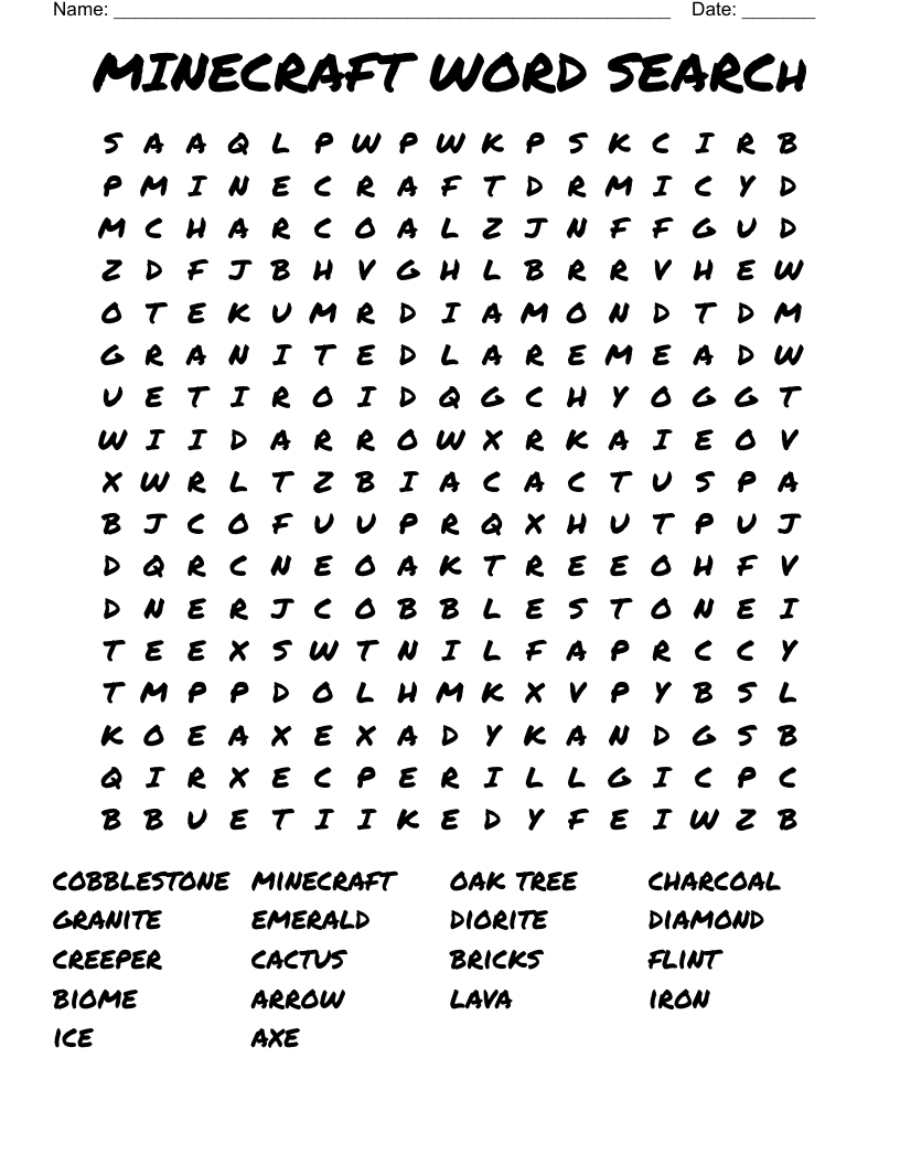 MINECRAFT WORD SEARCh WordMint MINECRAFT WORD SEARCh WordMint