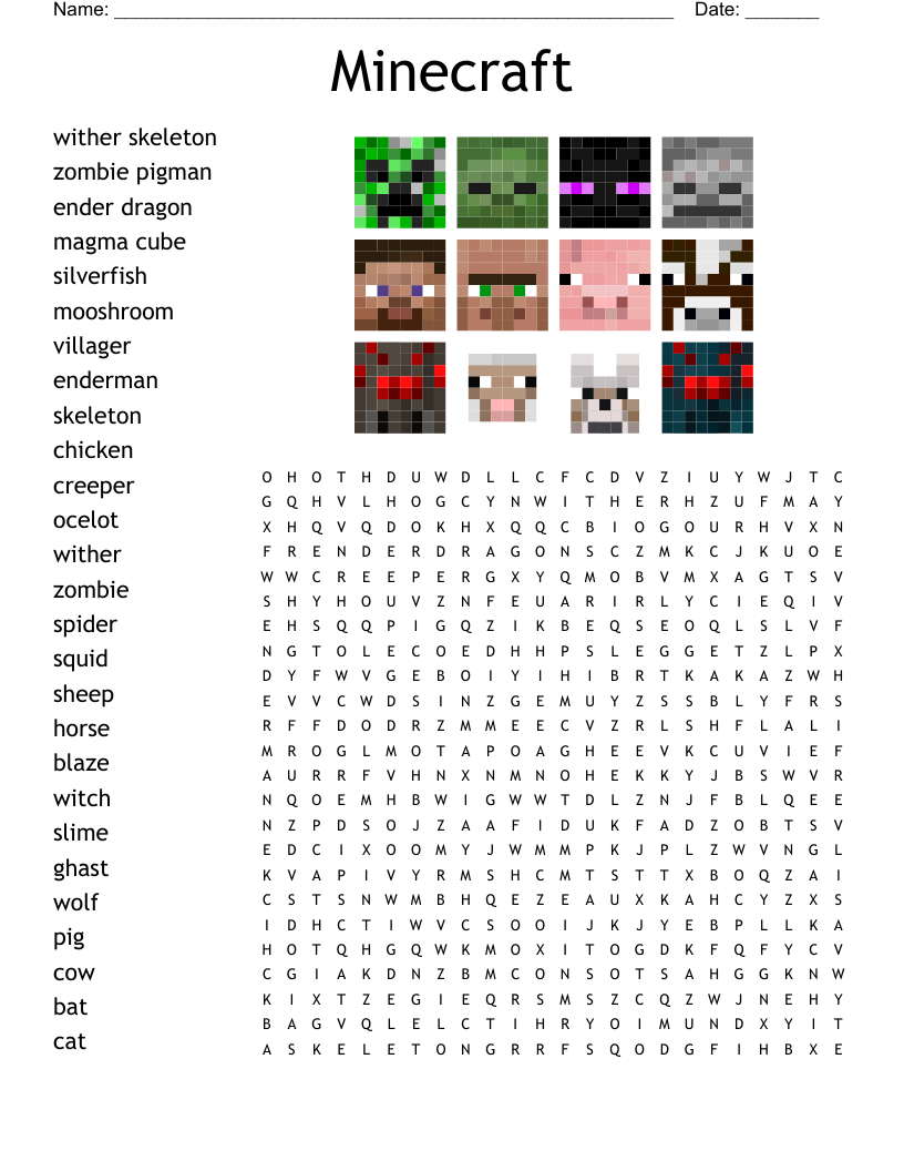 Minecraft Word Search WordMint Minecraft Word Search WordMint