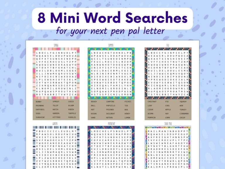 Mini Word Searches Printable Pocket Word Searches For Snail Mail Etsy