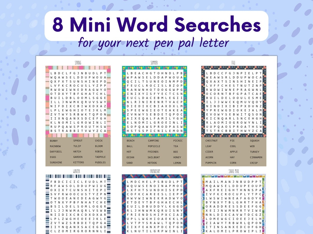 Mini Word Searches Printable Pocket Word Searches For Snail Mail Etsy