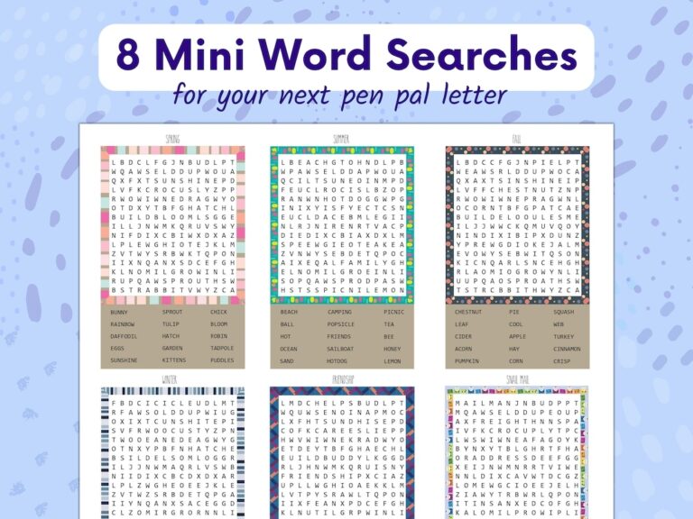 Mini Word Searches Printable Pocket Word Searches For Snail Mail Etsy