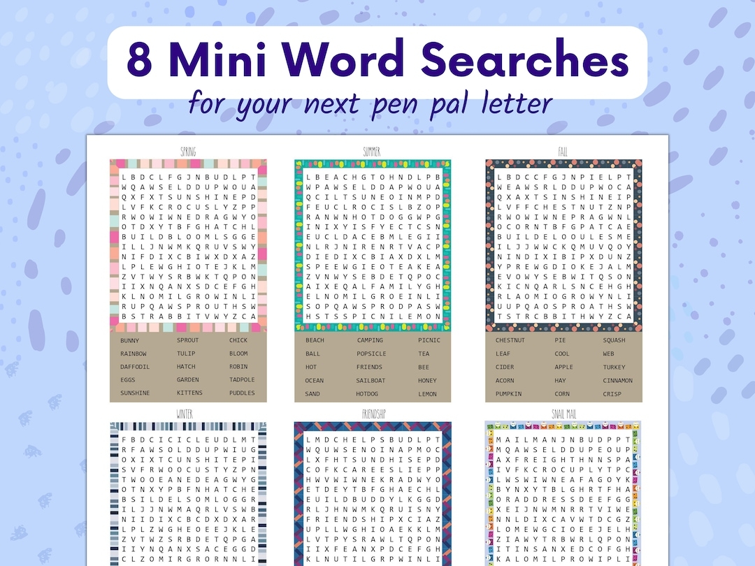 Mini Word Searches Printable Pocket Word Searches For Snail Mail Etsy
